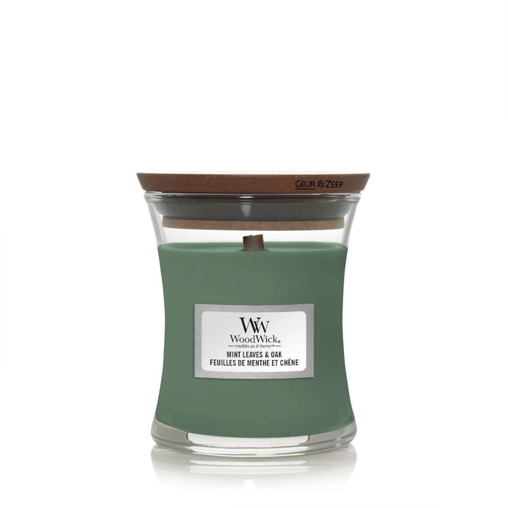 WoodWick Vonná sviečka váza malá Mint Leaves & Oak 85 g