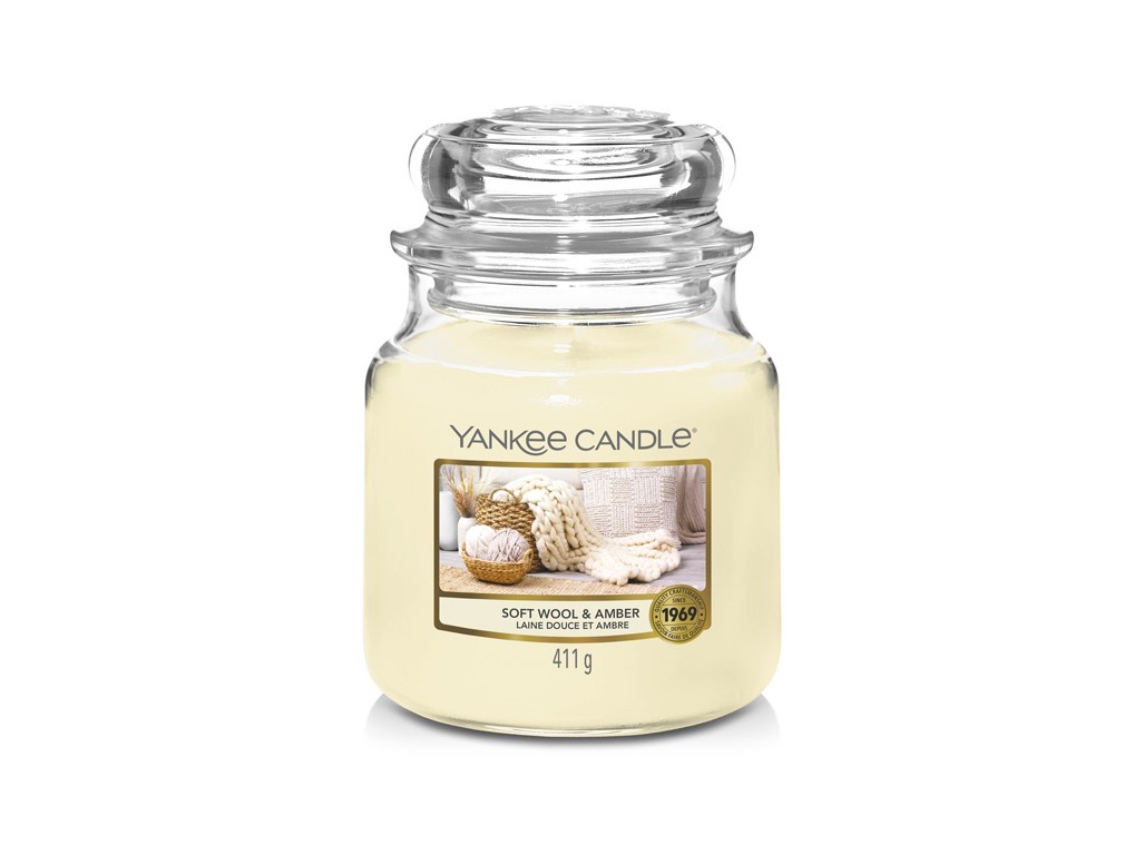Levně Yankee Candle Aromatická svíčka Classic střední Soft Wool & Amber 411 g