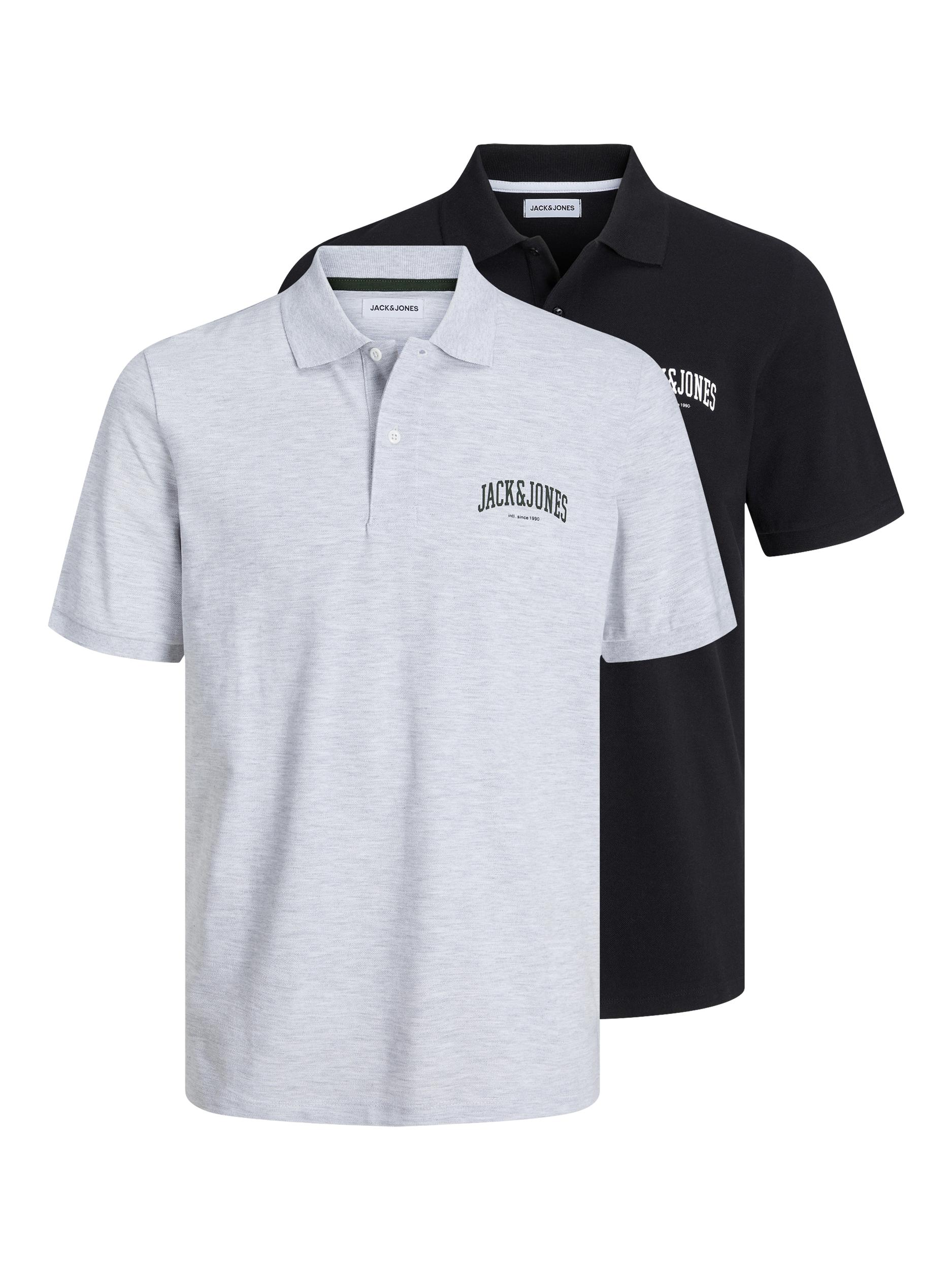 Levně Jack&Jones 2 PACK - pánské polo triko JJEJOSH Standard Fit 12257011 Black/White Melange L