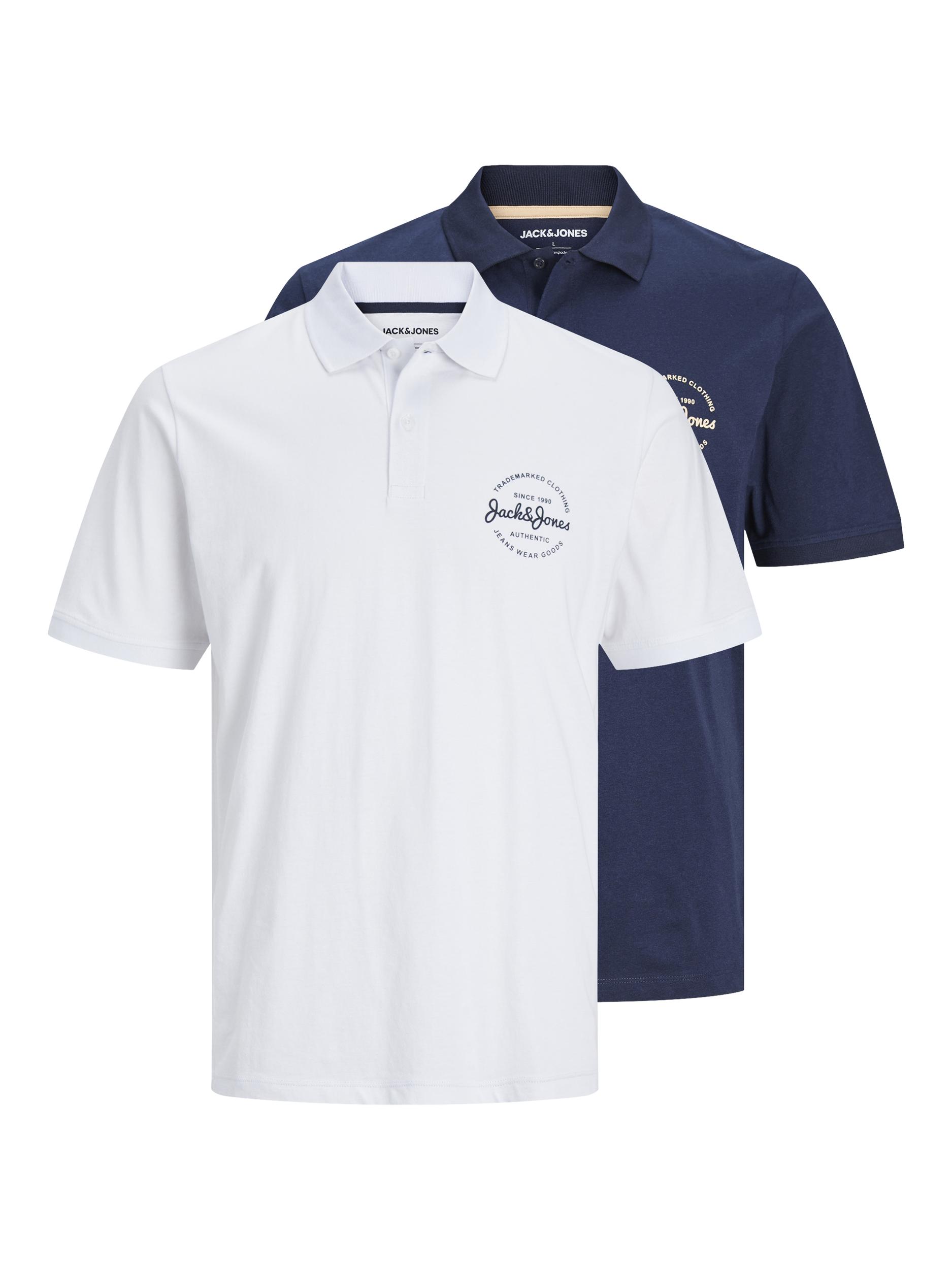Jack&Jones 2 PACK - férfi pólóing JJFOREST Standard Fit 12256945 Navy Blazer/White M