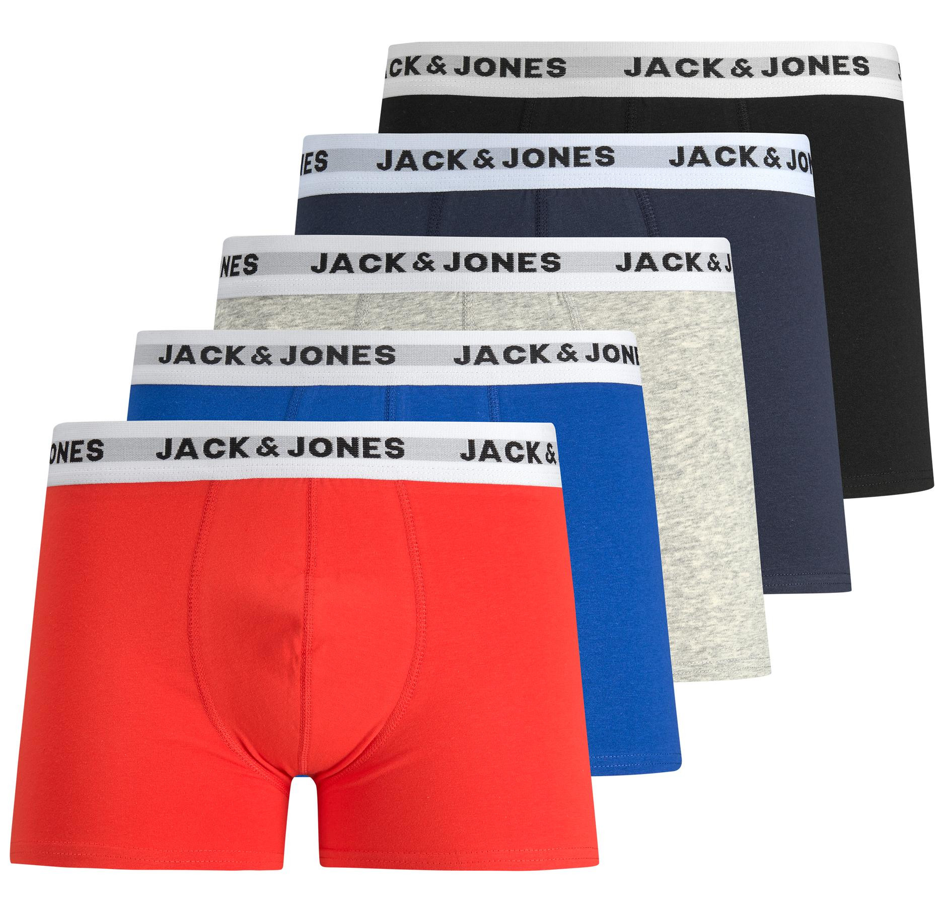 Jack&Jones 5 PACK férfi boxeralsó JACWHITE 12197849 Black Surf the web - Navy blazer - Firey red - Light grey melange M