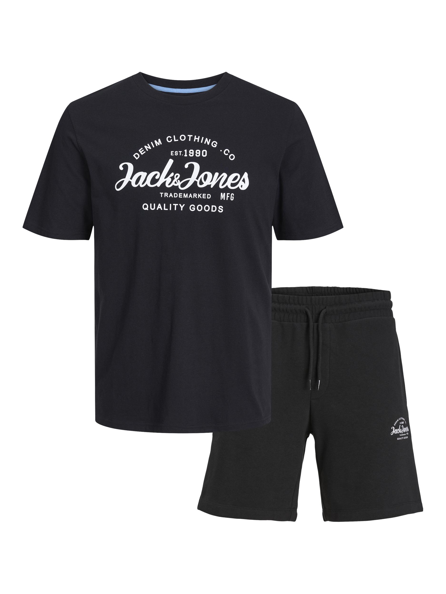 Jack&Jones Pánska sada - tričko a kraťasy JJFOREST Standard Fit 12256951 Black M