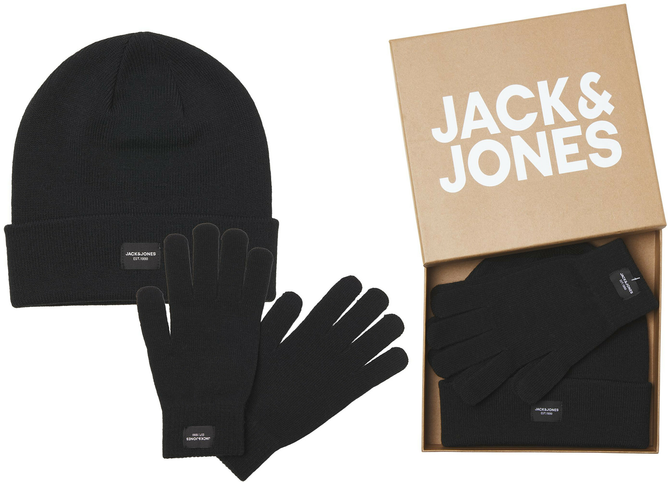 Jack&amp;Jones Pánská sada čepice a rukavic JACBEANIE &amp; GLOVE 12168383 Black