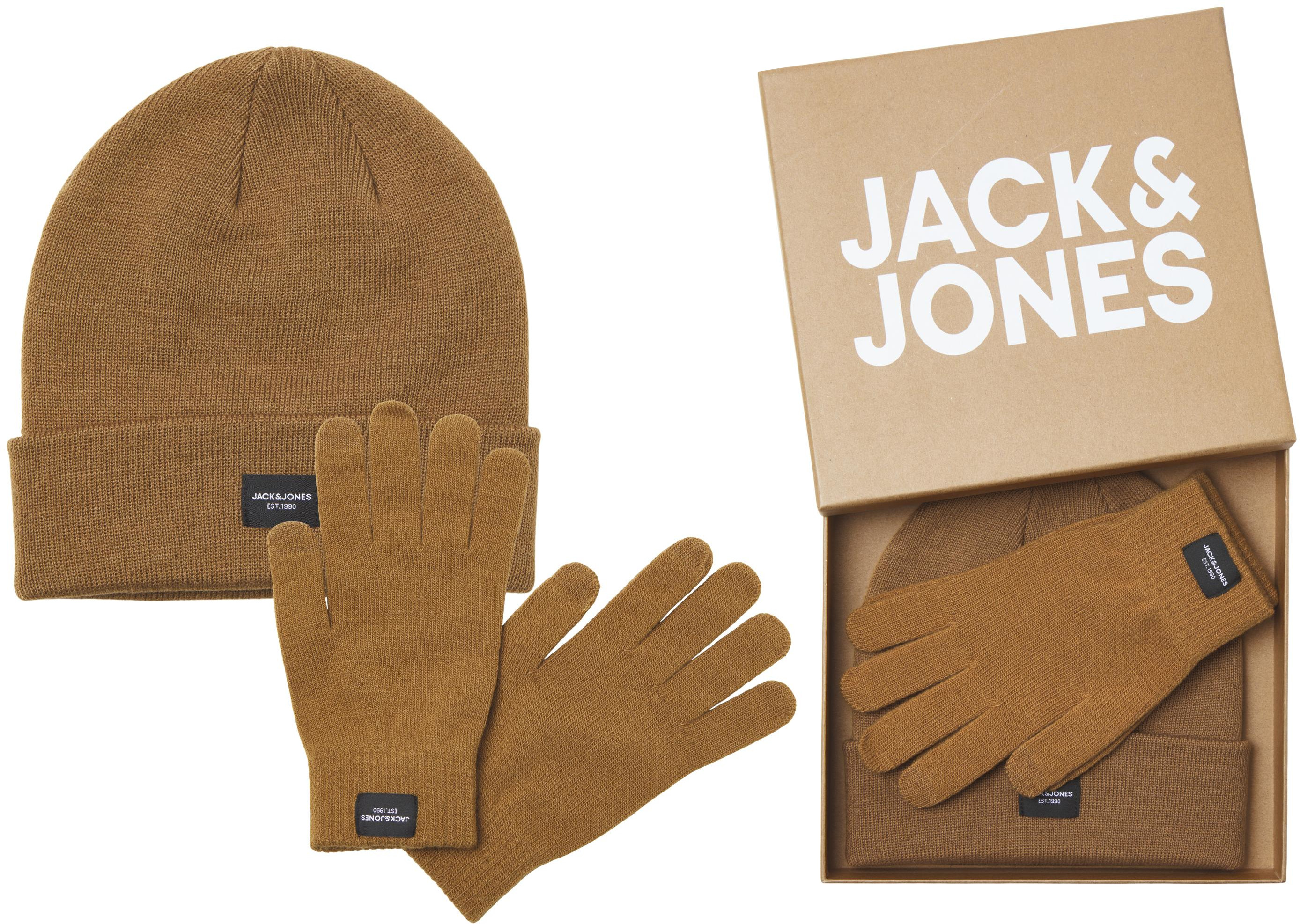 Jack&amp;Jones Pánská sada - čepice a rukavice JACBEANIE 12168383 Rubber