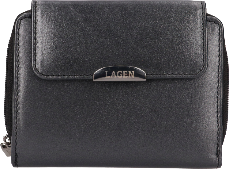Levně Lagen Dámská kožená peněženka 50723 METALIC BLACK