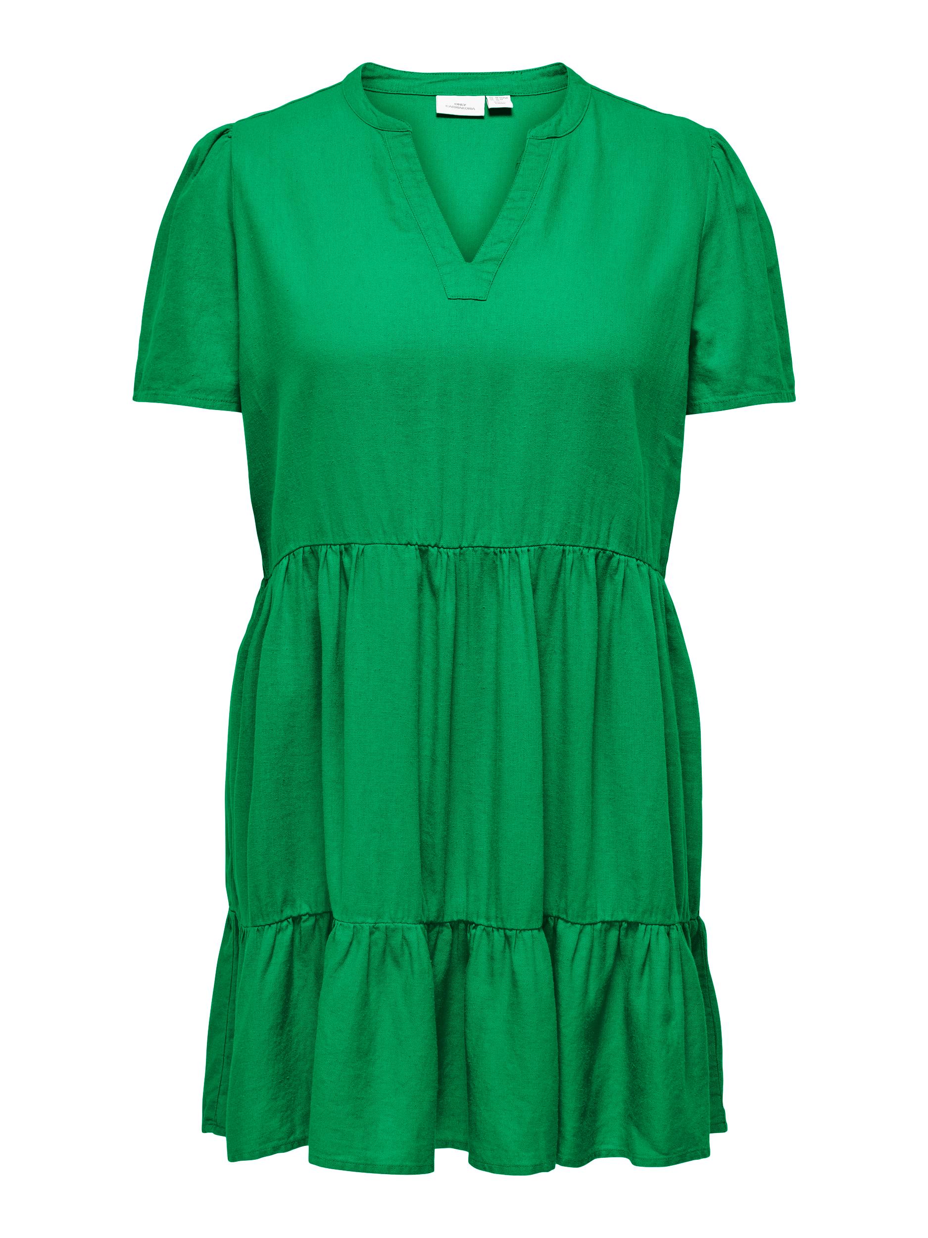 Levně ONLY CARMAKOMA Dámské šaty CARTIRI-CARO Regular Fit 15311976 Green Bee 7XL