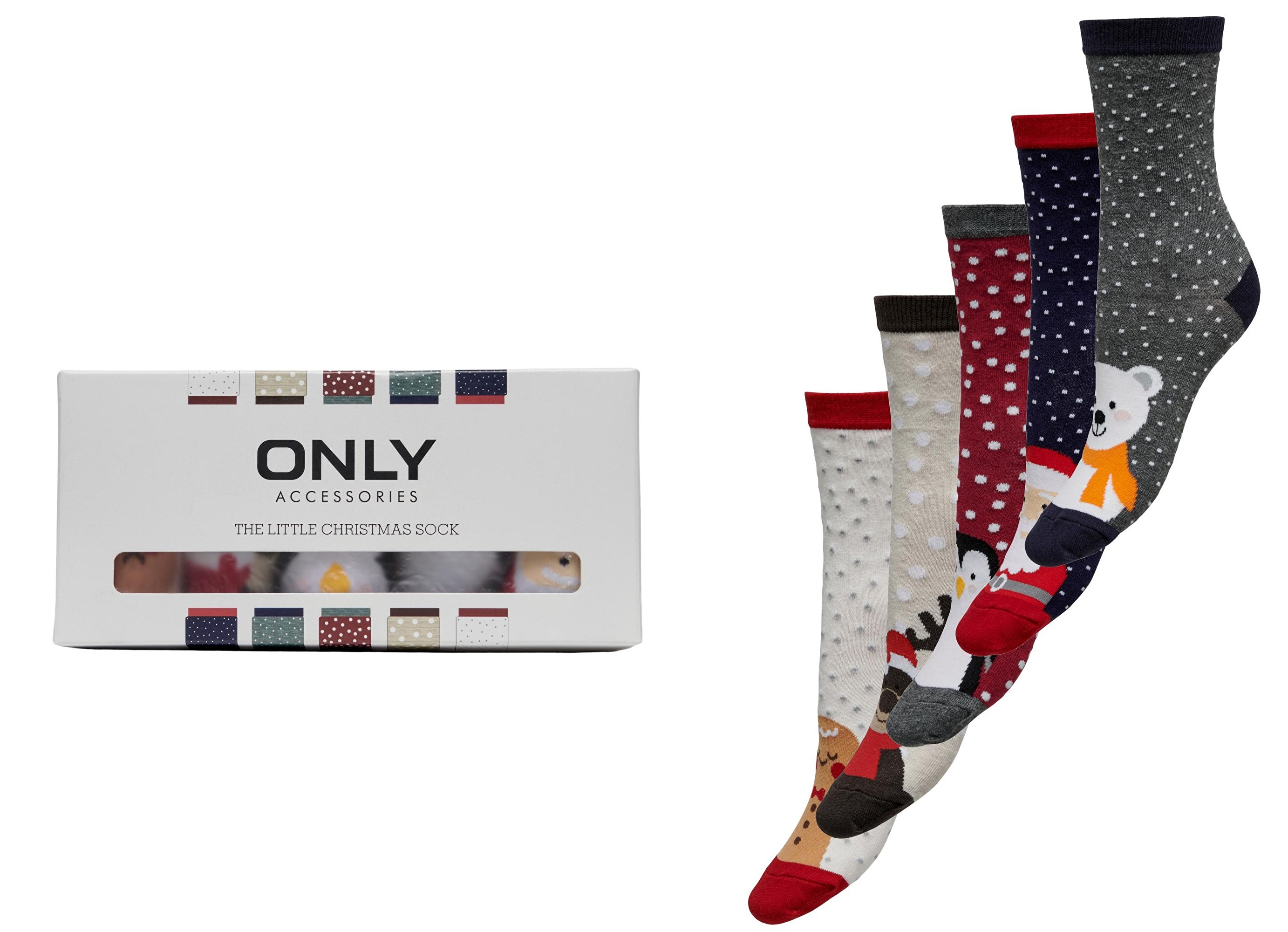 ONLY CARMAKOMA 5 PACK - dámske ponožky CARCHRISTMAS 15305905 Light Grey Melange