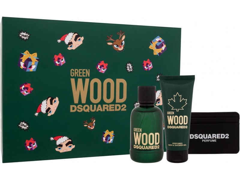 Levně Dsquared² Green Wood - EDT 100 ml + sprchový gel 100 ml + pouzdro na karty