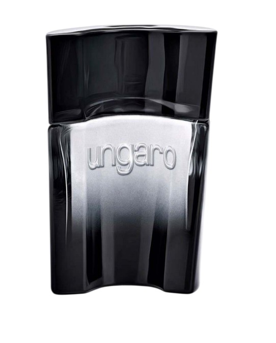 Parfém Emanuel Ungaro Masculin v lahvičce, elegantní design, tmavá barva