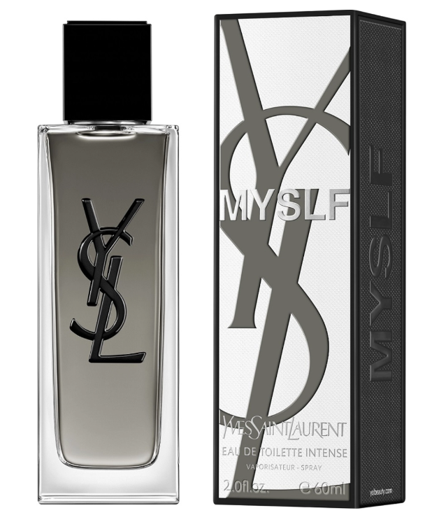 Toaletní voda Yves Saint Laurent MYSLF Intense v krabičce, černá a bílá barva