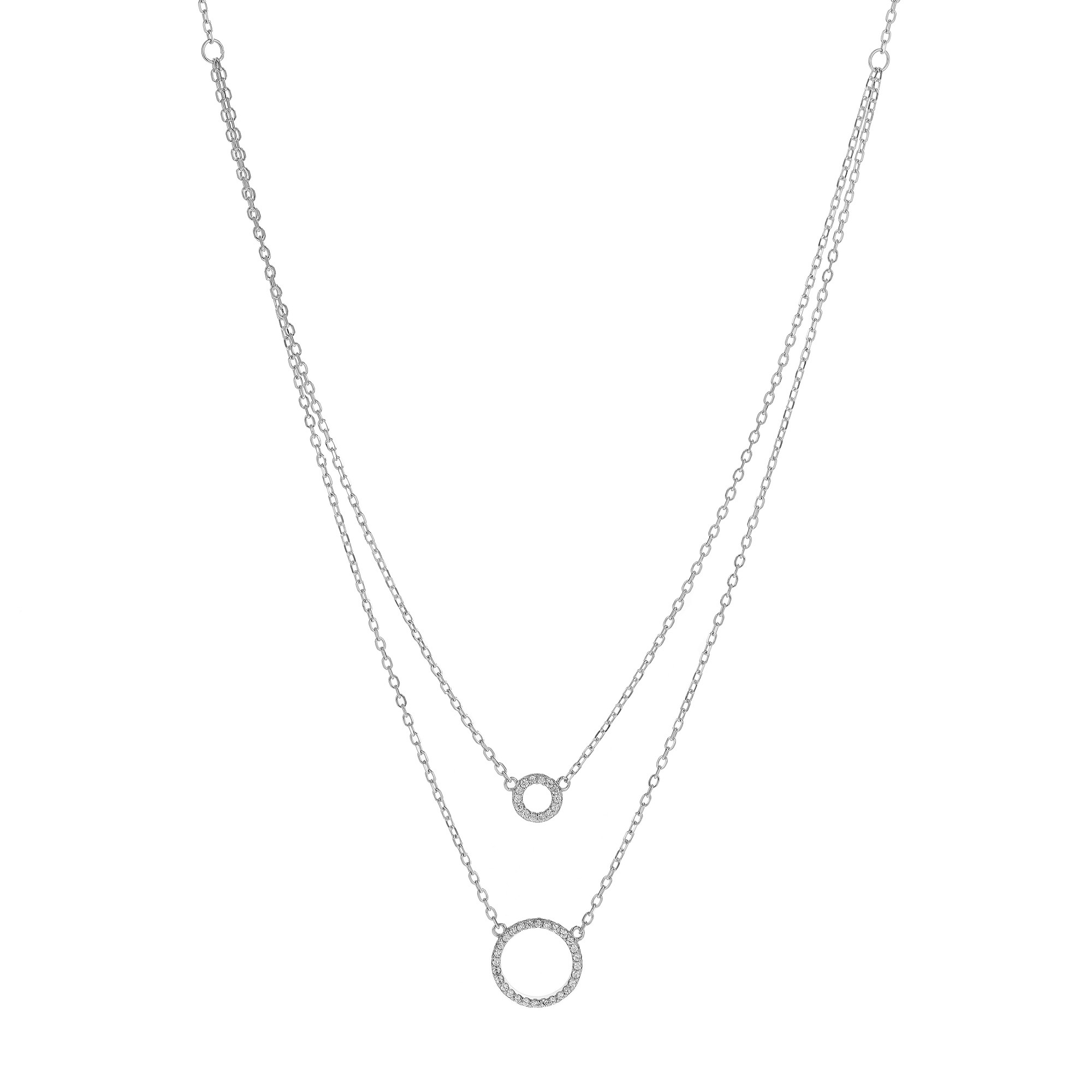 Levně AGAIN Jewelry Dvojitý stříbrný náhrdelník s kroužky AJNA0030