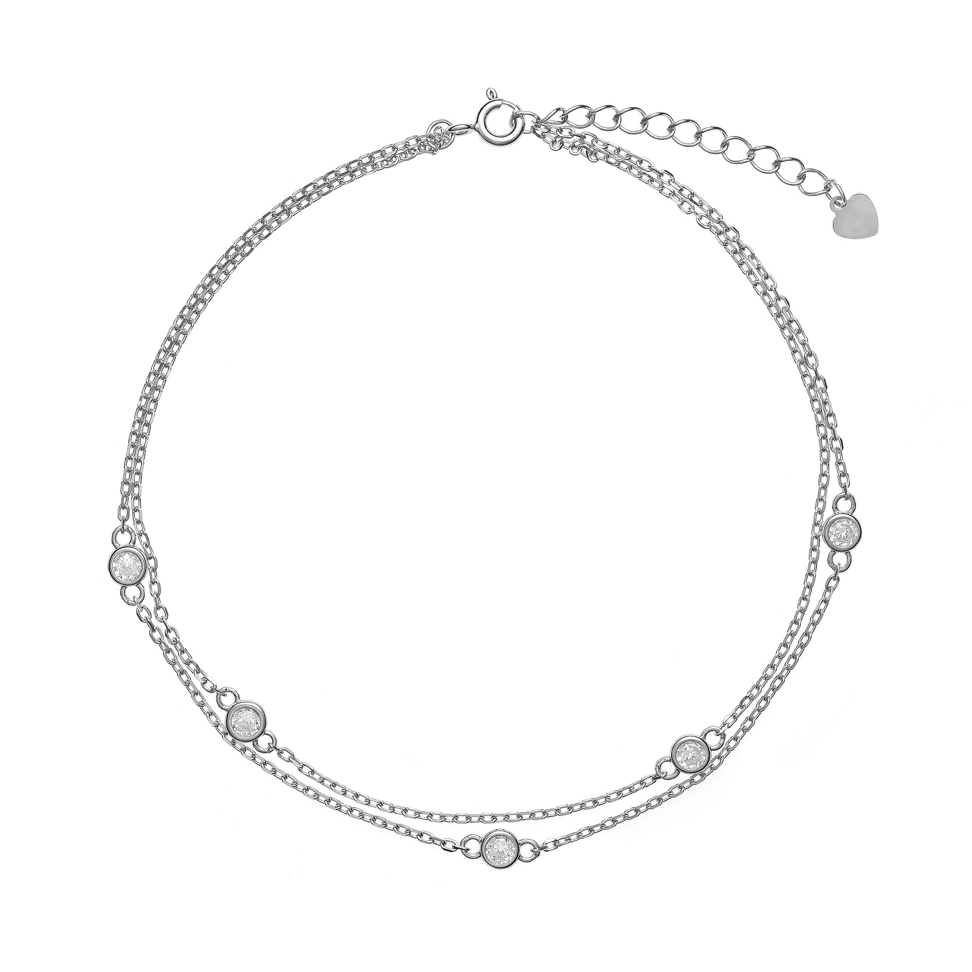 AGAIN Jewelry Dvojitý stříbrný náramek na kotník s kubickými zirkony AJNH0001