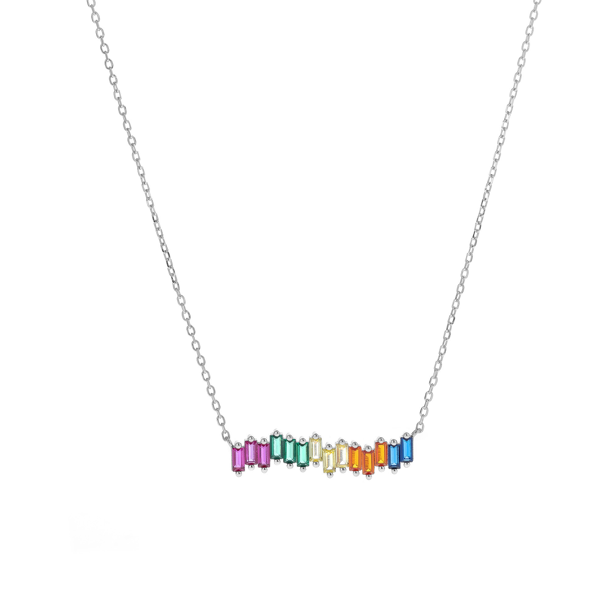 AGAIN Jewelry Krásný stříbrný náhrdelník s barevnými zirkony AJNA0010