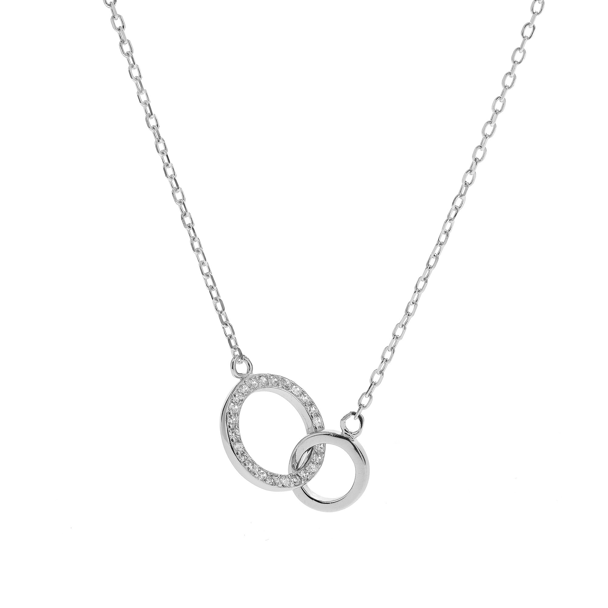 AGAIN Jewelry Módny strieborný náhrdelník Prepojené krúžky AJNA0024