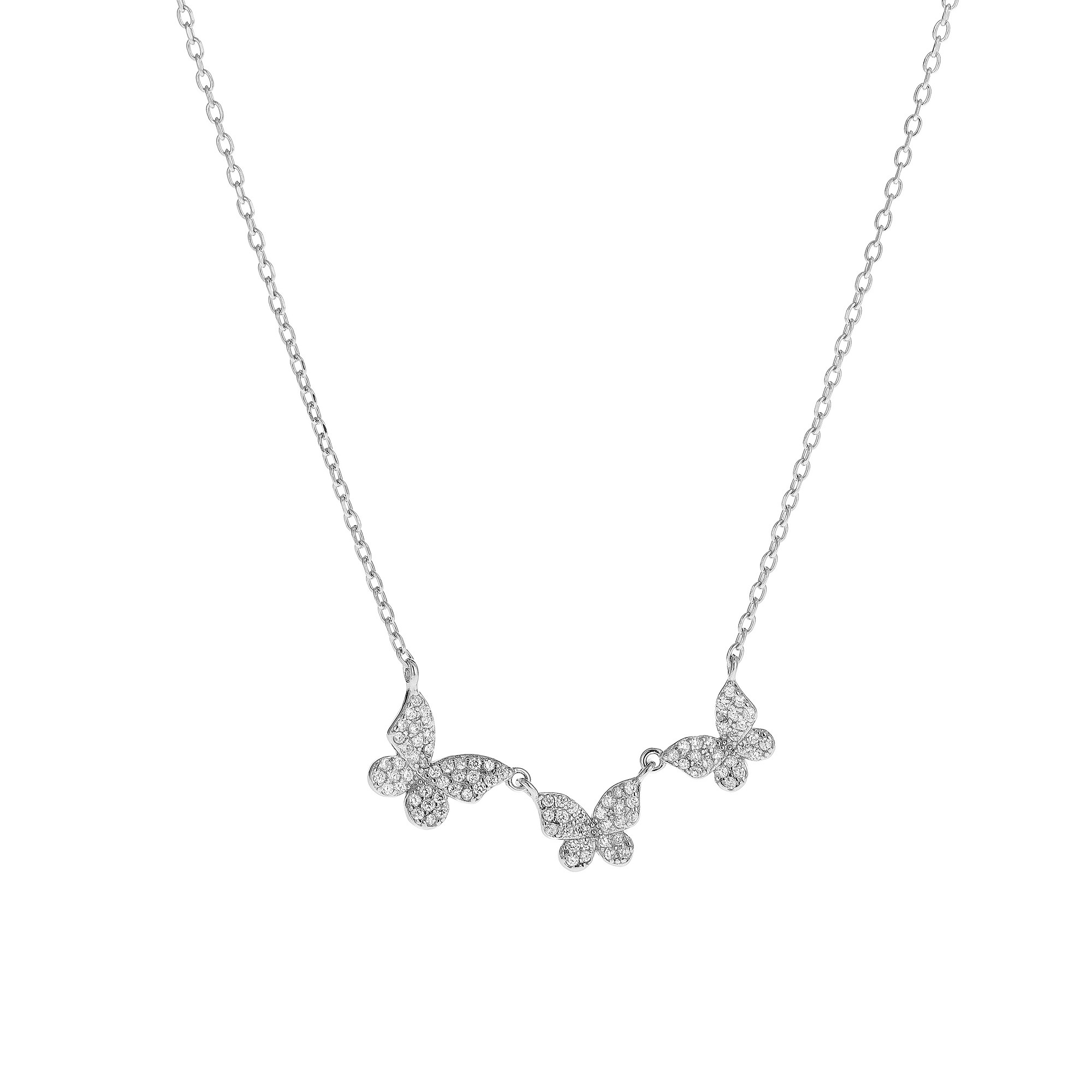 AGAIN Jewelry Nežný strieborný náhrdelník s motýlikmi AJNA0023