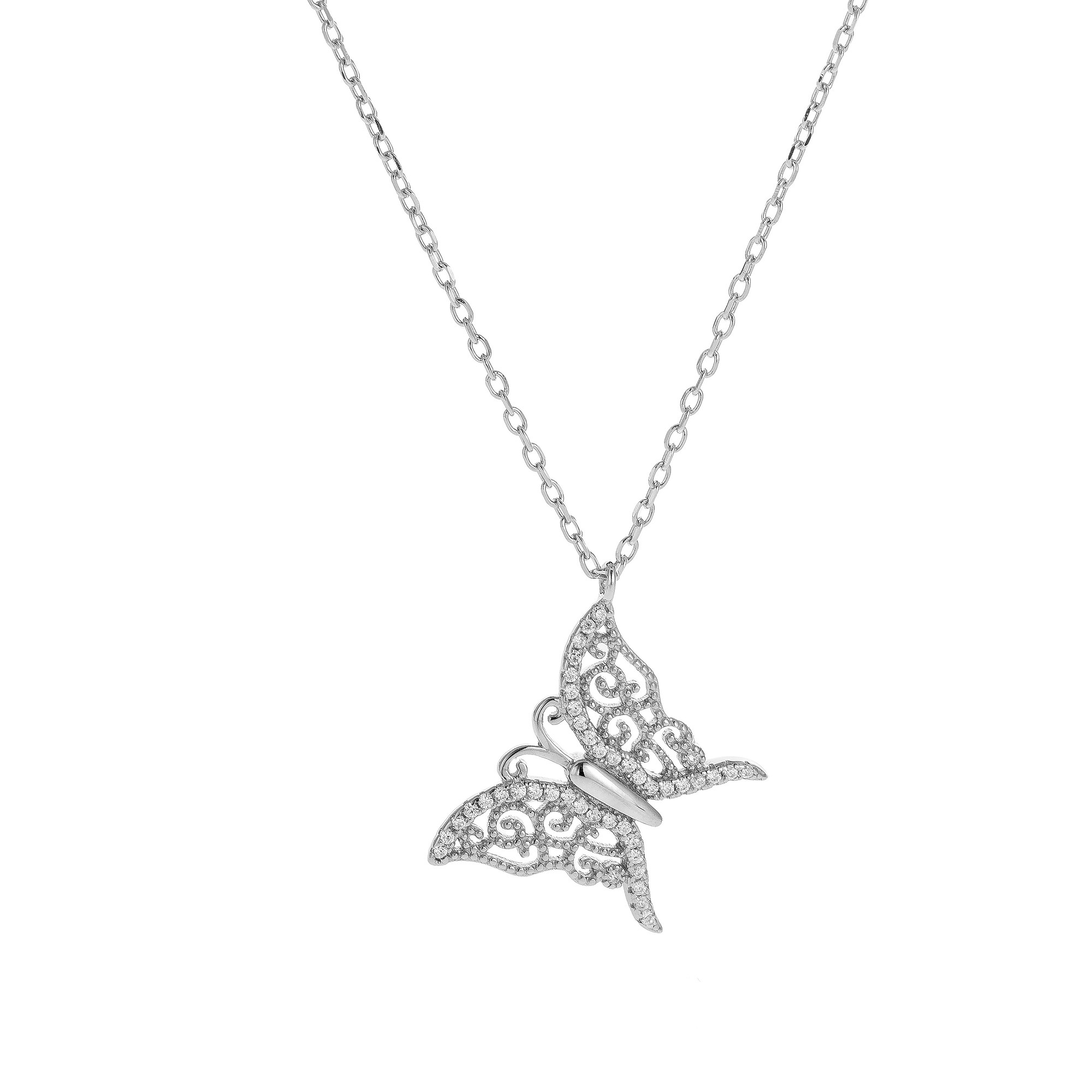 AGAIN Jewelry Pôvabný strieborný náhrdelník s motýlikom AJNA0018 (retiazka, prívesok)