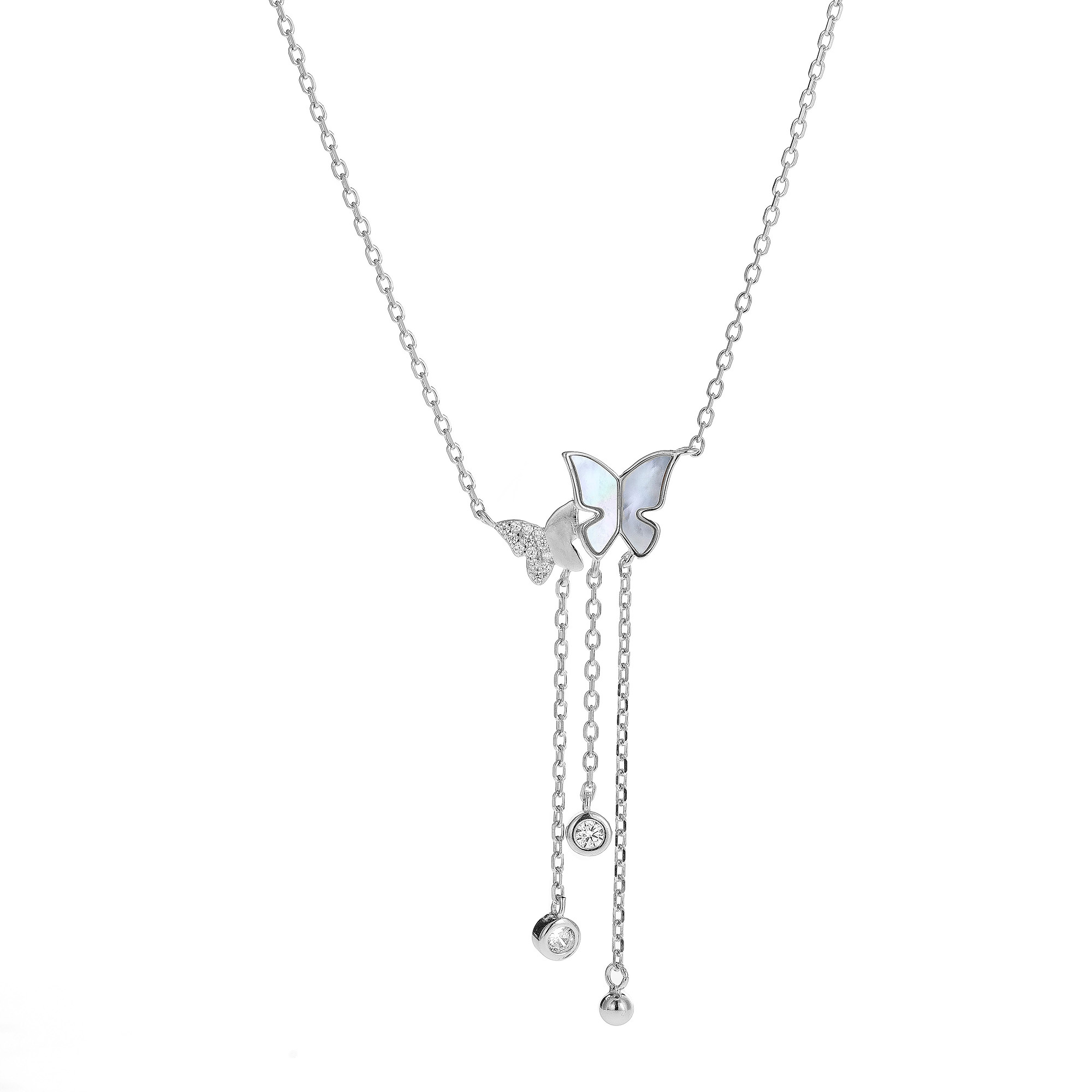 AGAIN Jewelry Strieborný náhrdelník Motýliky s perleťou AJNA0004