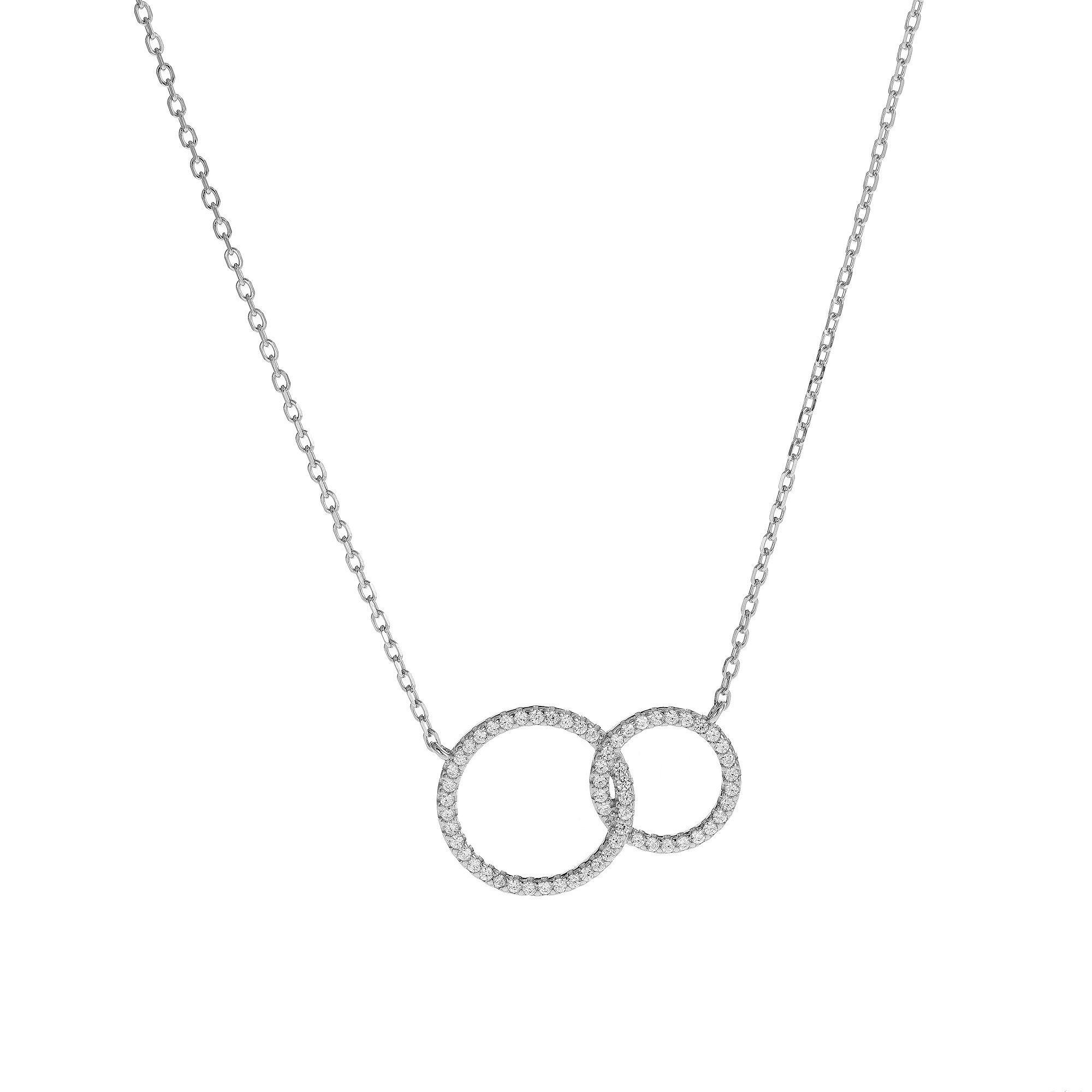 AGAIN Jewelry Trblietavý strieborný náhrdelník Prepojené krúžky AJNA0020