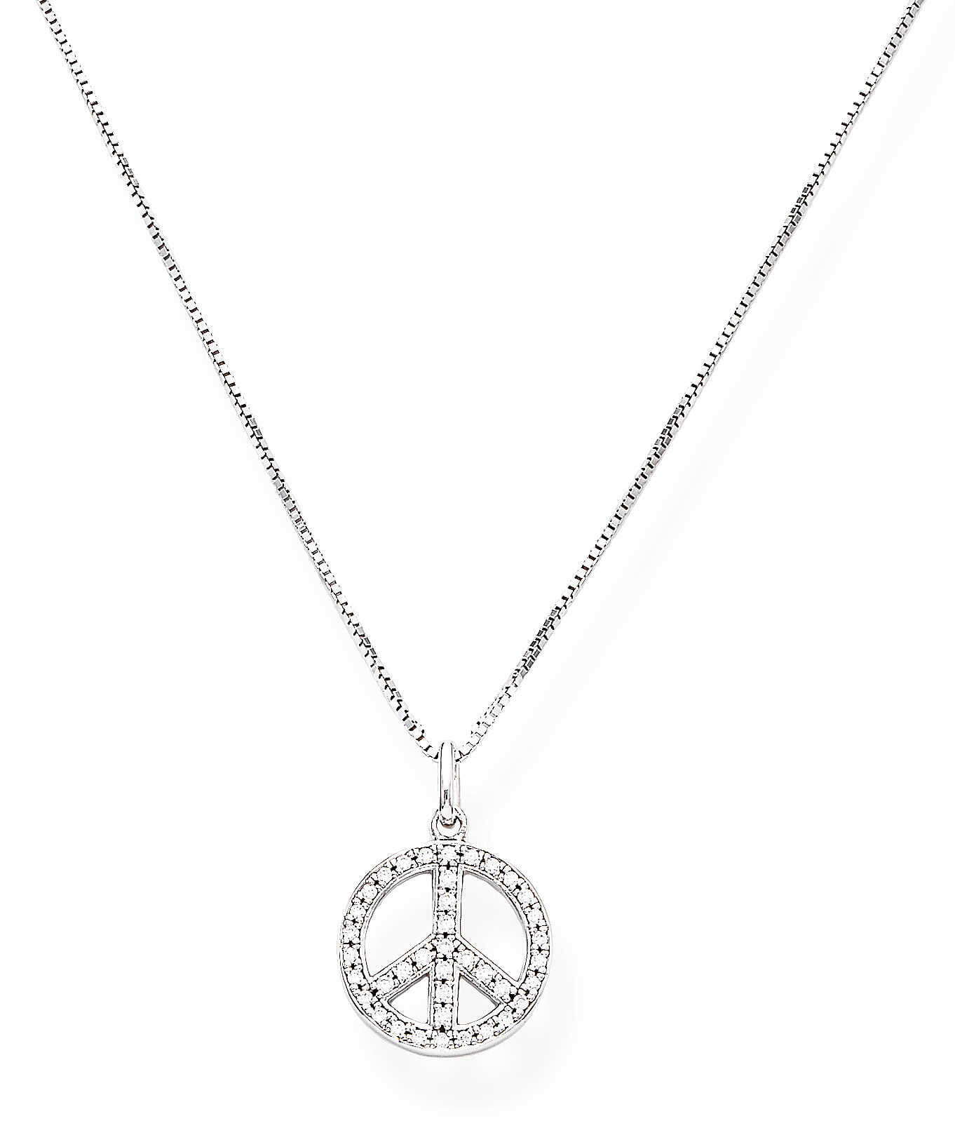 Amen Hravý stříbrný náhrdelník se zirkony Peace 70`s CLPPEB (řetízek, přívěsek)