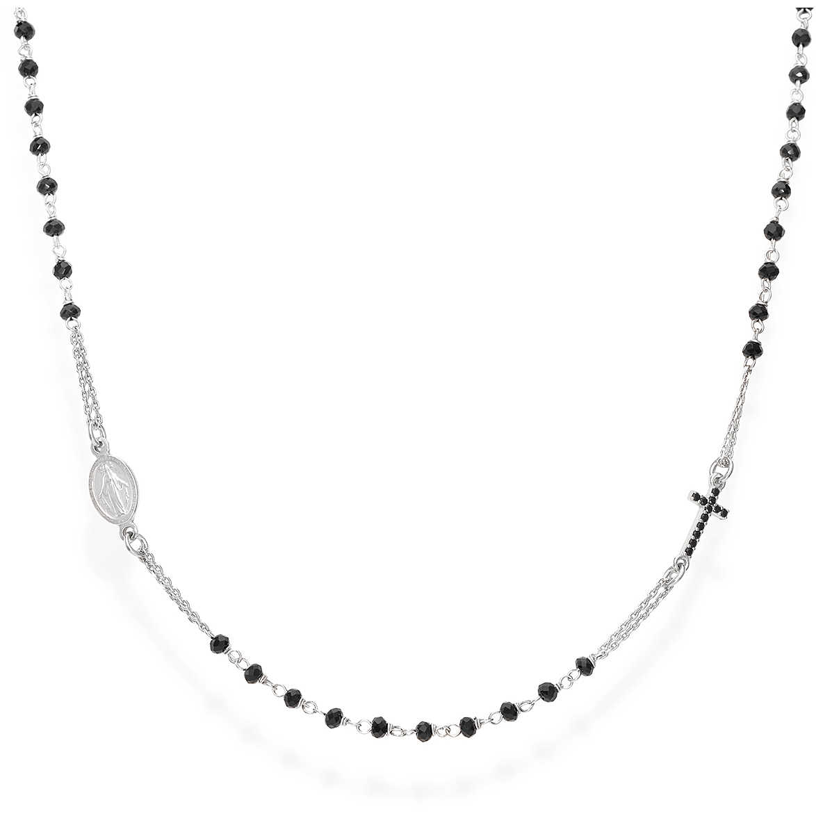 Amen Nadčasový stříbrný náhrdelník s černými krystaly Rosary CRO25BNZ3