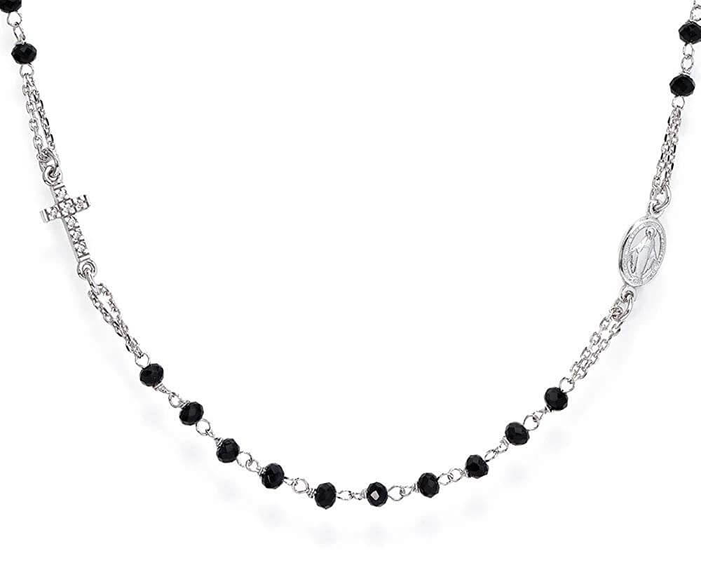 Amen Nadčasový stříbrný náhrdelník s černými krystaly Rosary CROBNZ3