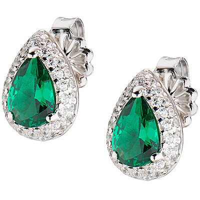 Amen Gyönyörű ezüst fülbevaló zöld cirkónium kövekkel Diamonds EGOBVBZ