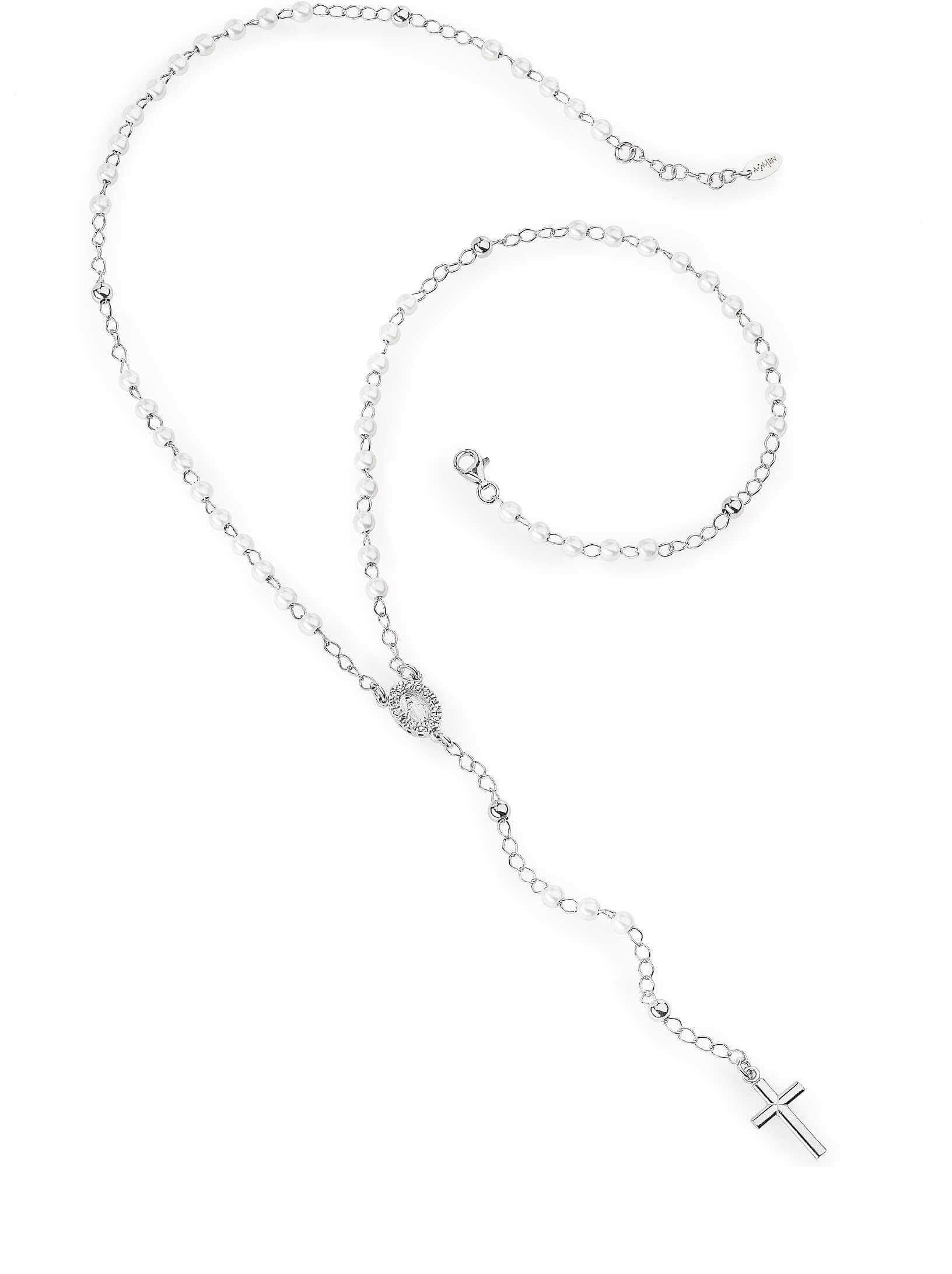 Amen Něžný stříbrný náhrdelník s perlami Rosary CROBBZ-M4