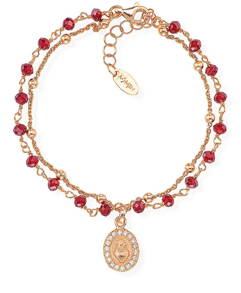 Levně Amen Růžově pozlacený náramek s krystaly a přívěskem Sacred Heart BRSCRR