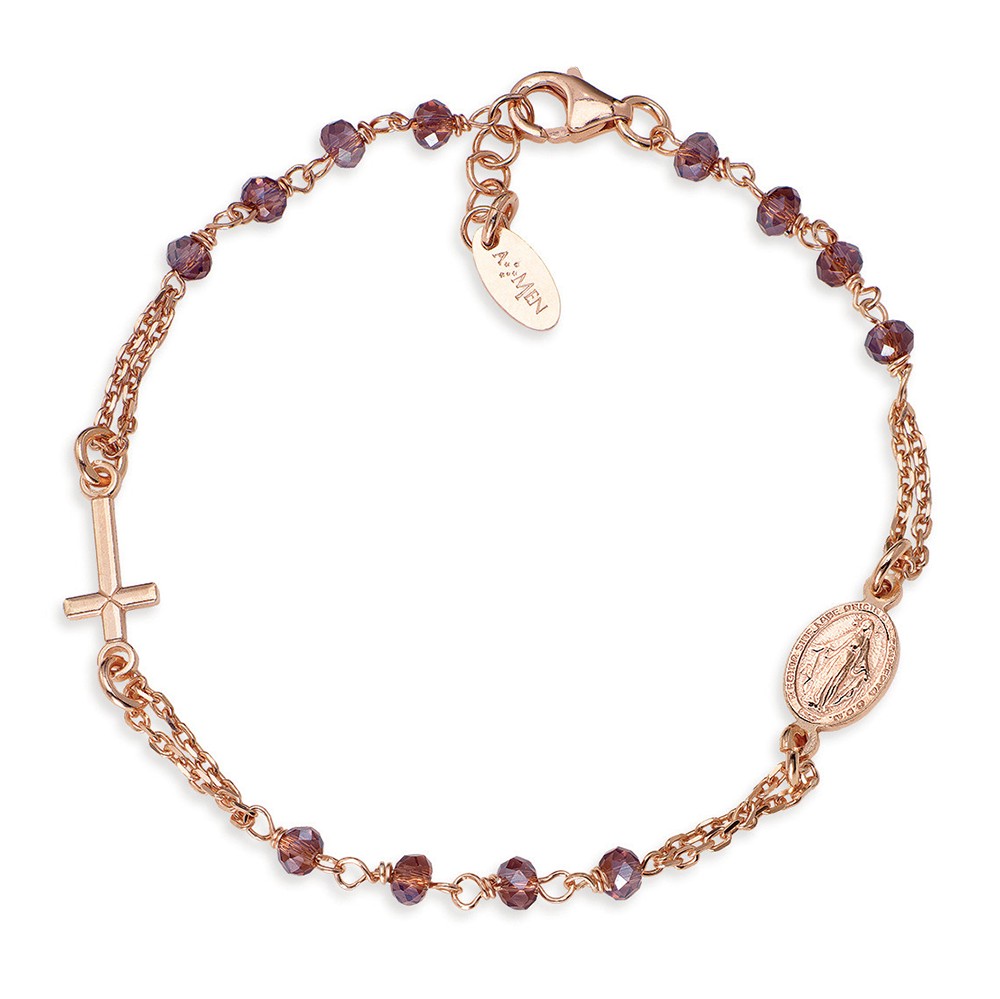 Amen Rózsaszín aranyozott ezüst karkötő kristályokkal Rosary BRORVI3