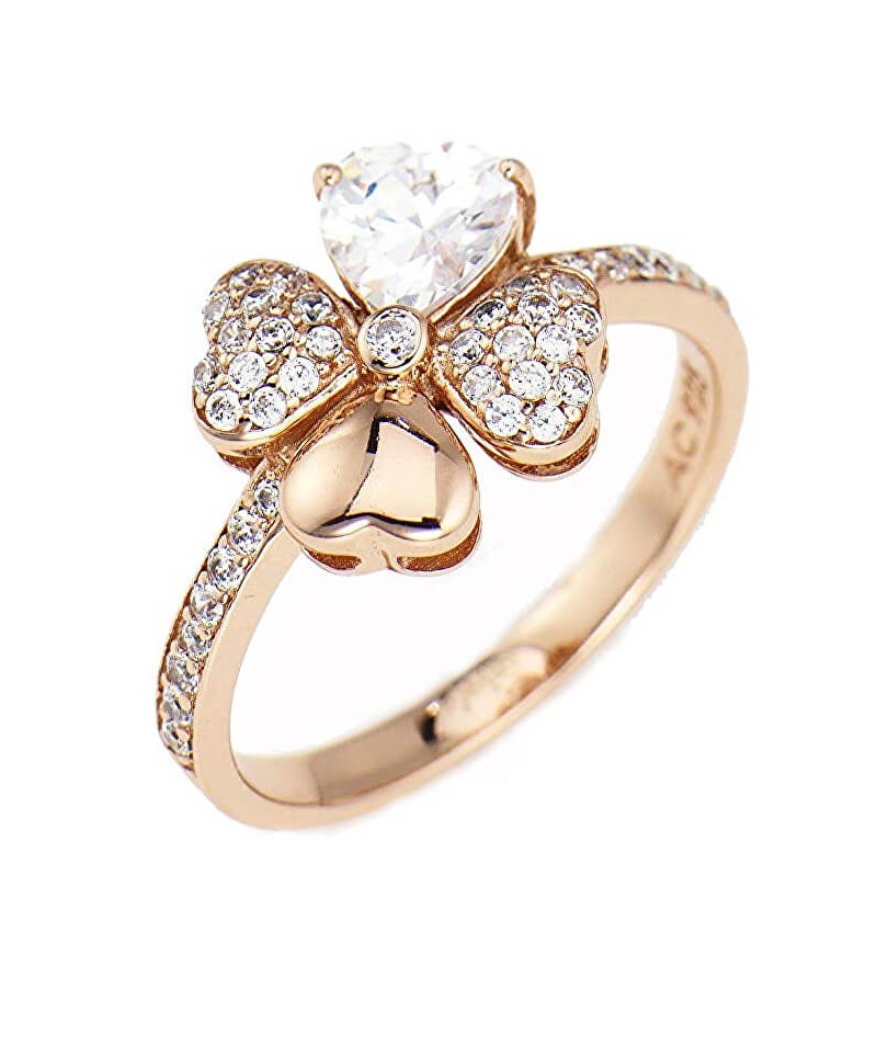 Amen Růžově pozlacený stříbrný prsten se zirkony Love RQURB 56 mm