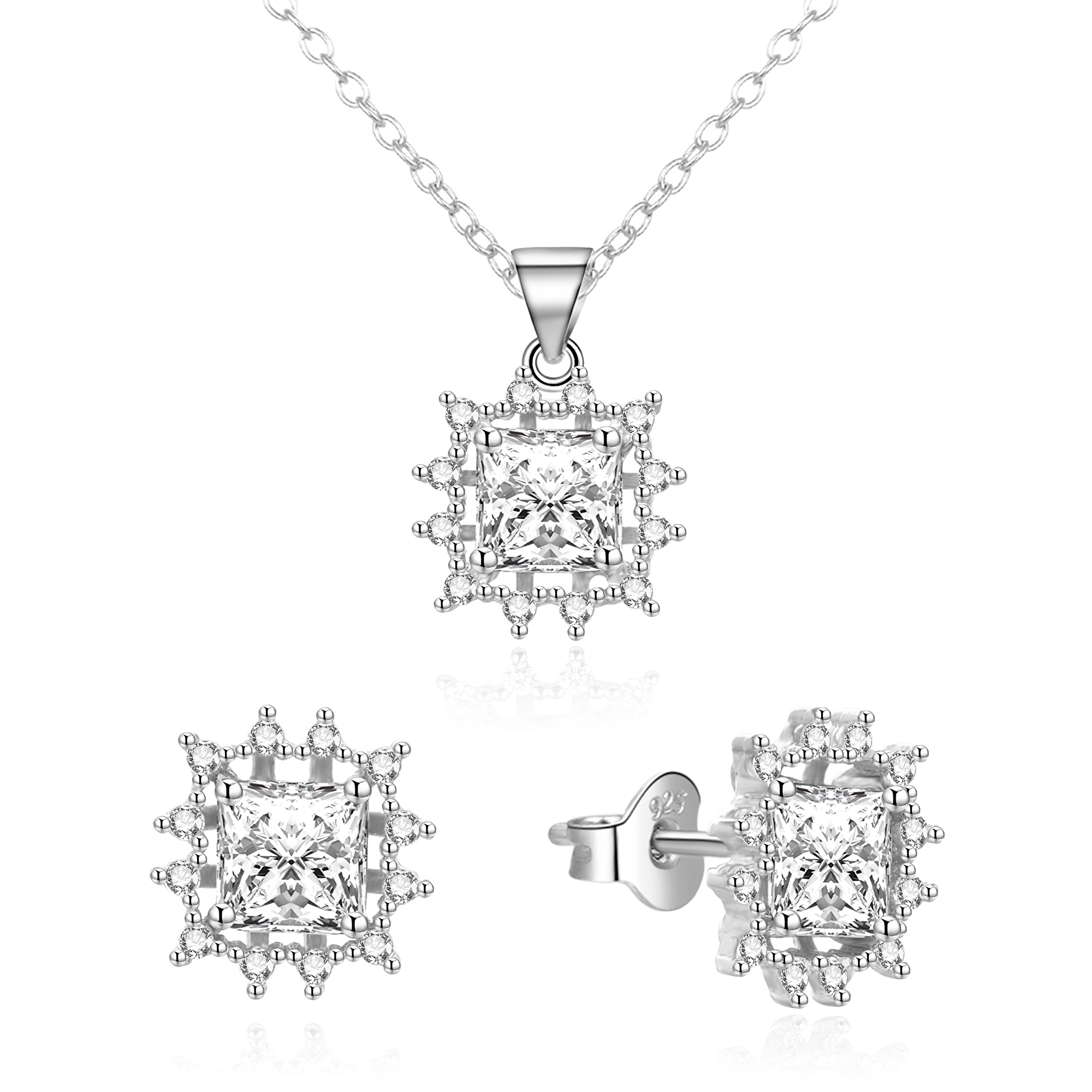 Agato Půvabná stříbrná sada šperku se zirkony AGSET363R-W (řetízek, přívěsek, náušnice)
