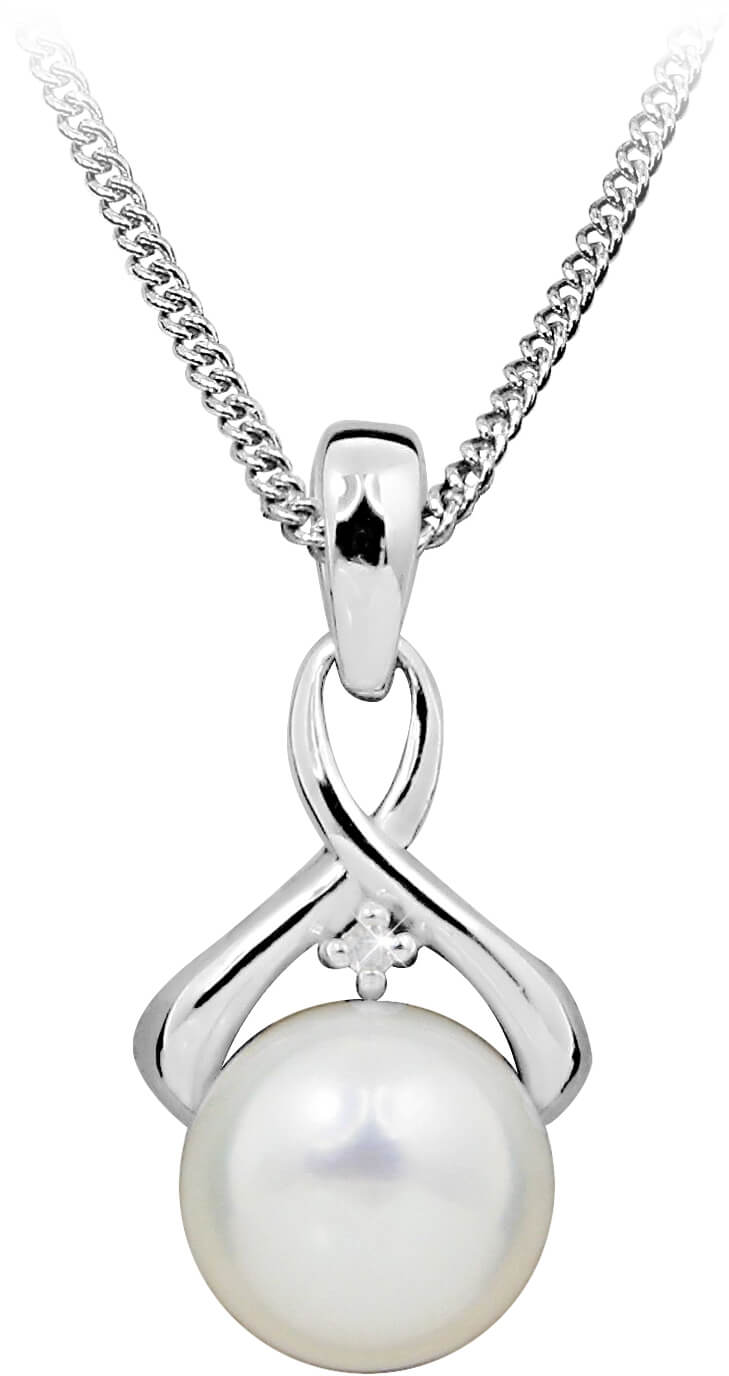Art Diamond Stříbrný náhrdelník s diamantem a perlou DAGS804/50 (řetízek, přívěsek)