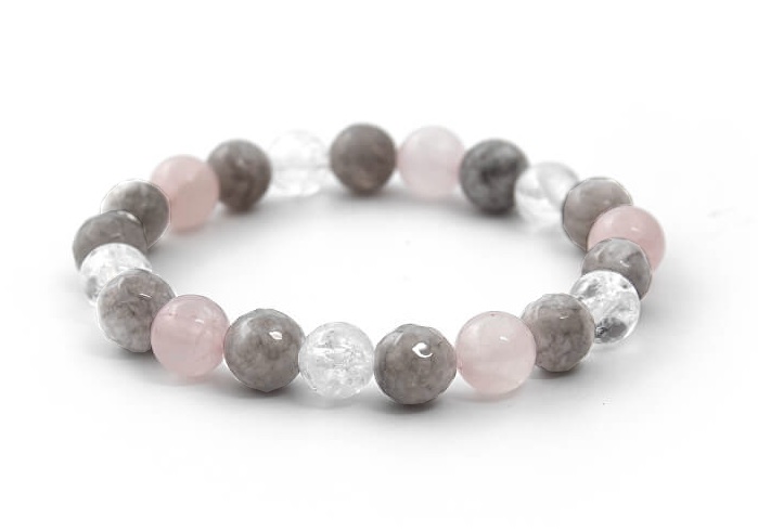 Agato Korálkový náramok z ruženínu, jadeitu a krištáľu MINK125/17