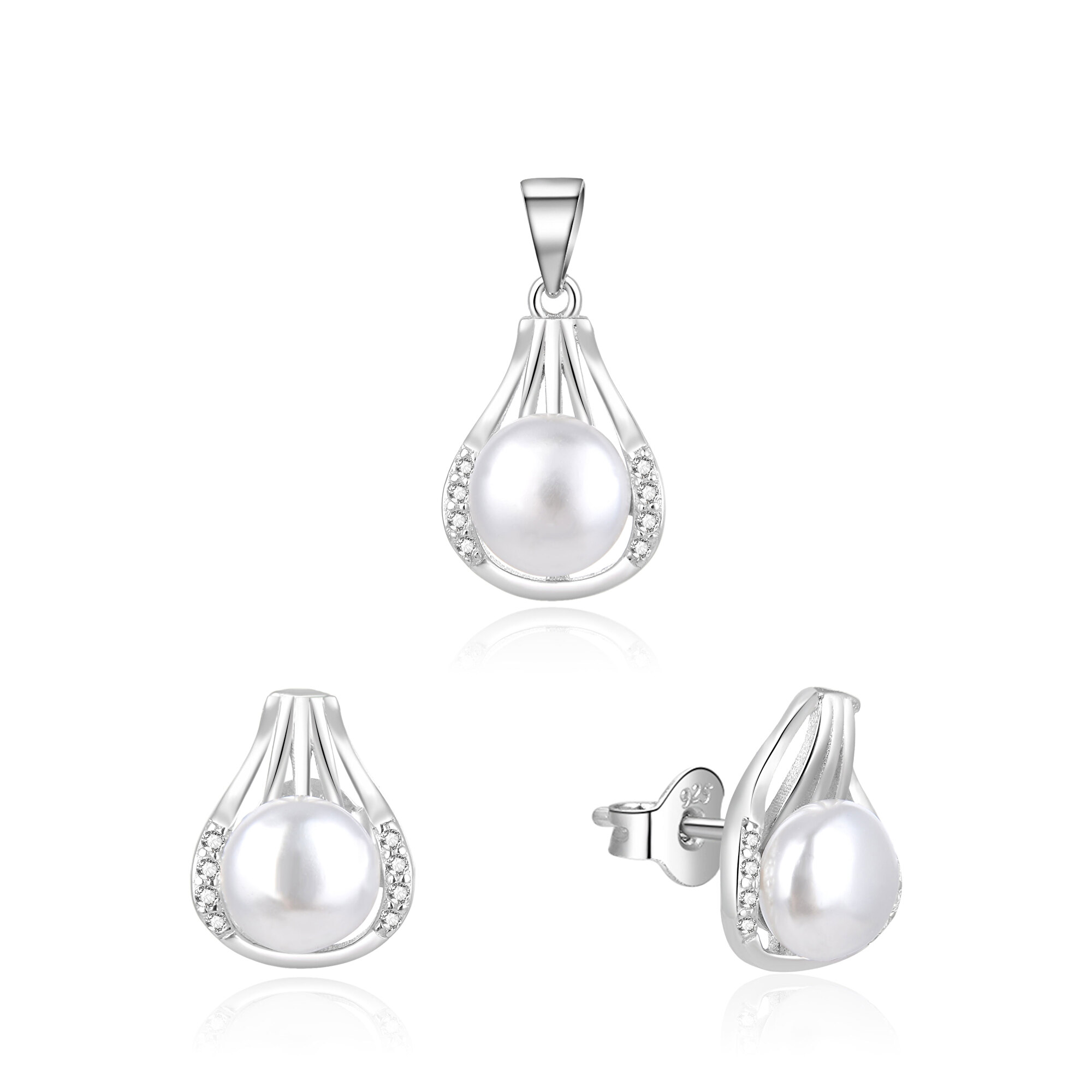 Beneto Elegantná strieborná súprava šperkov s pravými perlami AGSET271PL (prívesok, náušnice)