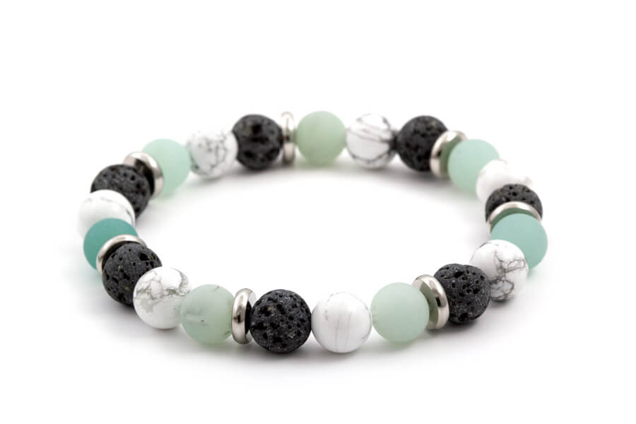 Agato Bracciale di perline in amazzonite, pietra lavica e howlite MINK36/18