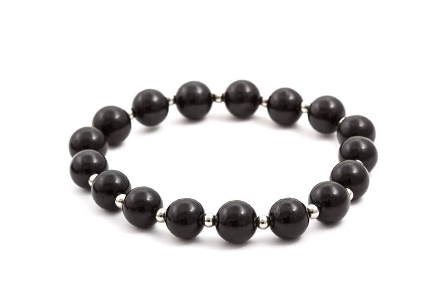 Beneto Bracciale di perline in onice nero MINK24 19 cm