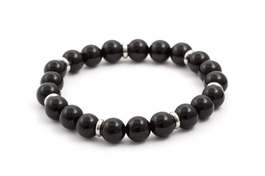 Agato Bracciale di perline in onice nero MINK25 17 cm