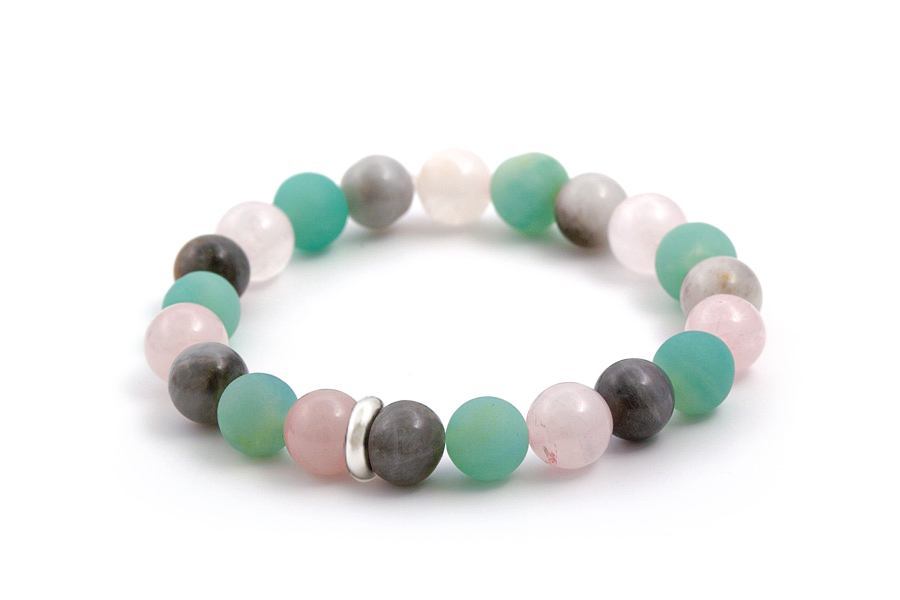 Agato Bracciale di perline in quarzo rosa, amazzonite e labradorite MINK10/17