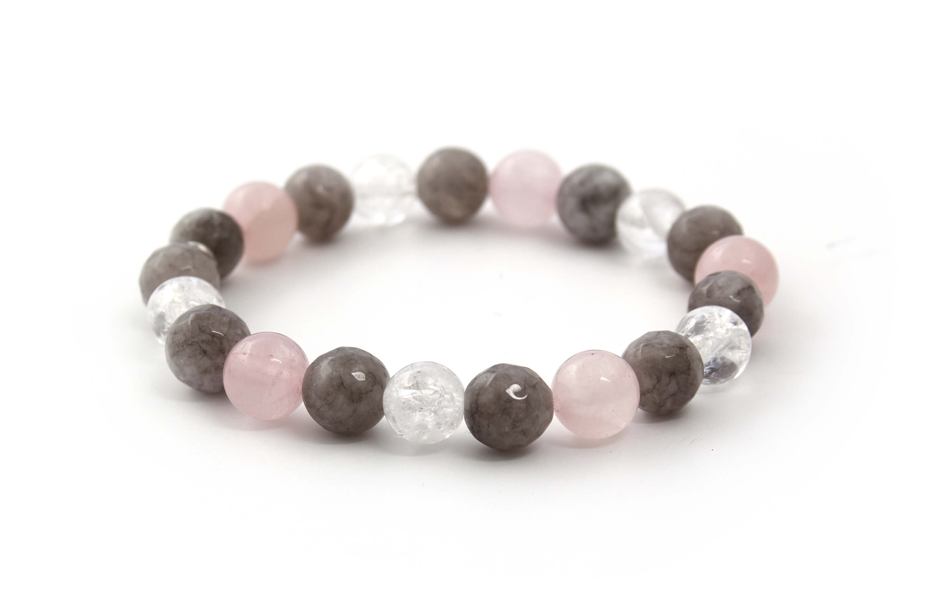 Agato Bracciale di perline in quarzo rosa, nefrite e cristallo MINK125/17