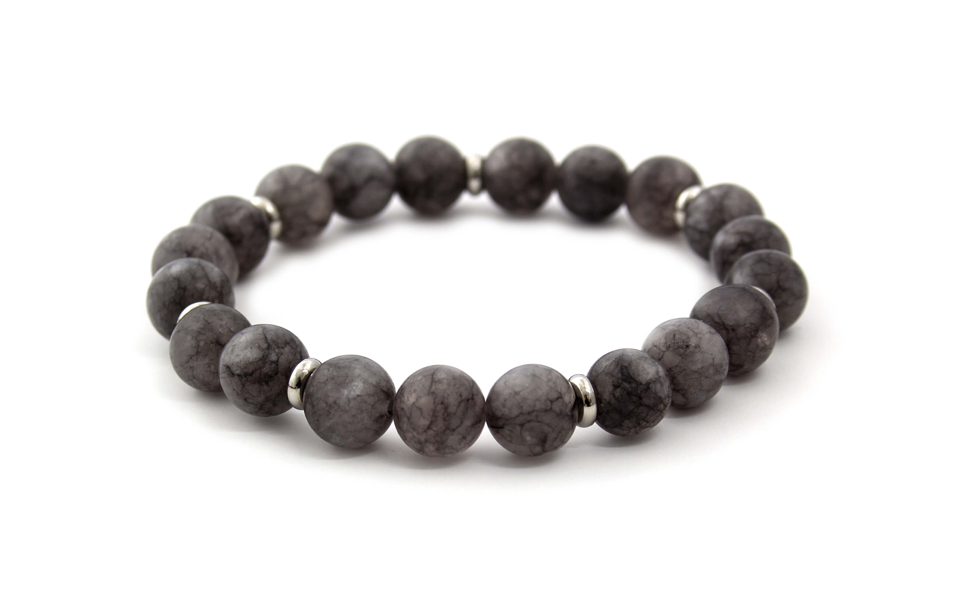 Beneto Bracciale di perline in nefrite grigia MINK87 17 cm