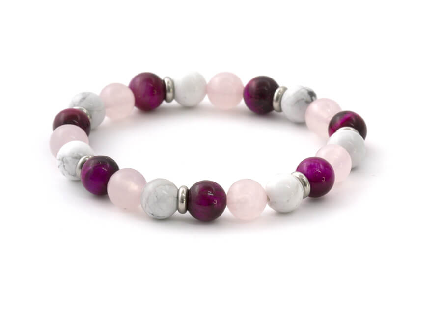 Beneto Bracciale di perline in occhio di tigre, quarzo rosa e howlite MINK19/18