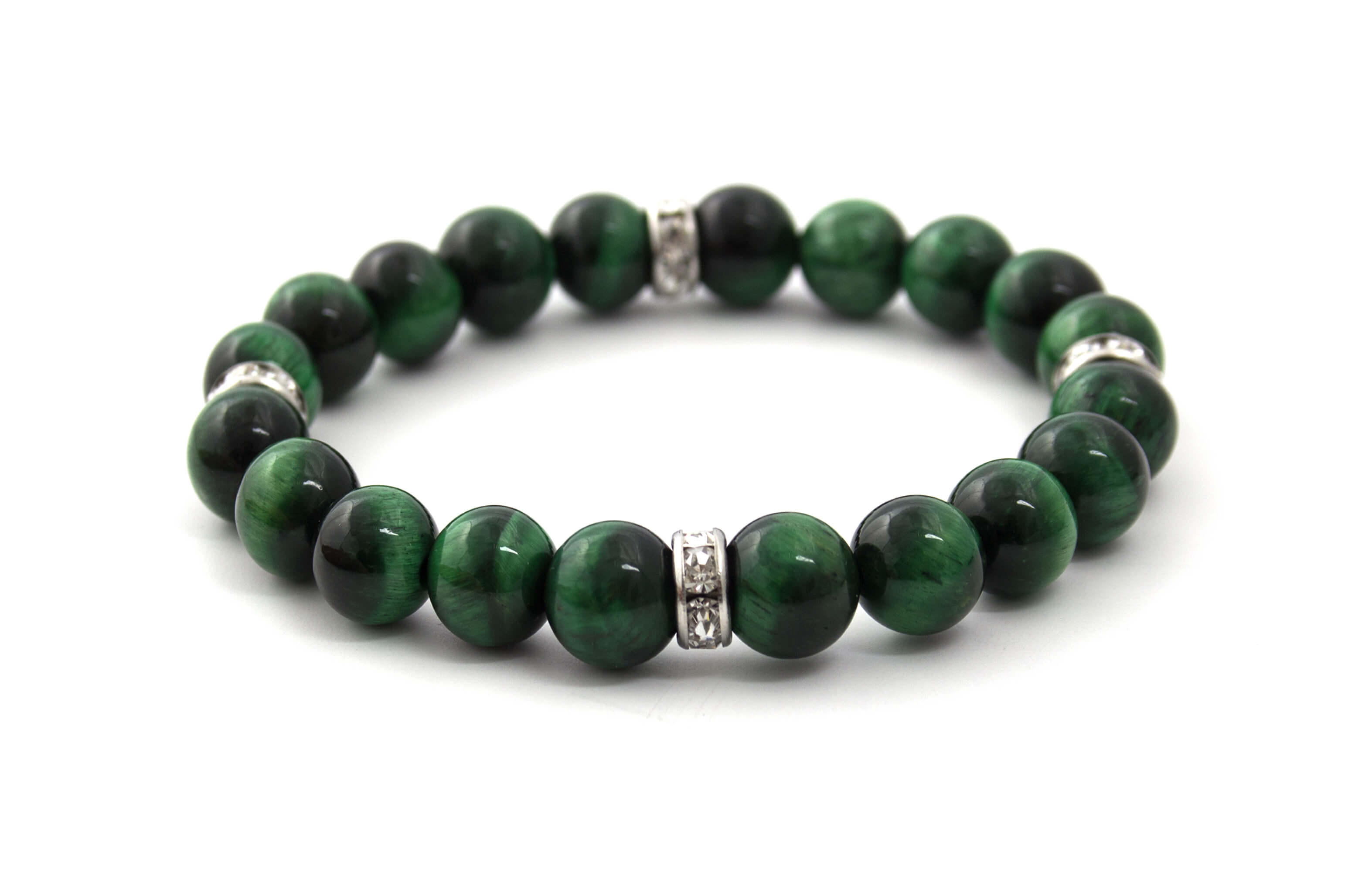 Beneto Bracciale di perline in occhio di tigre verde MINK117 17 cm