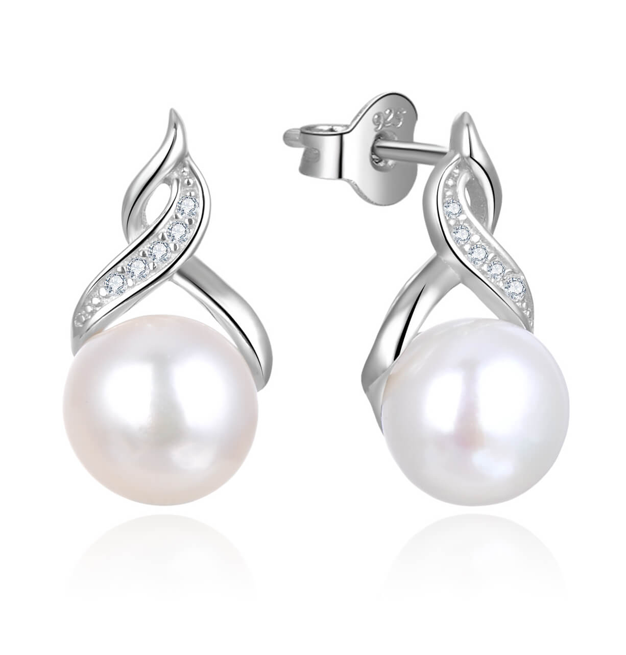 Beneto Luxusní perlové náušnice se zirkony AGUP2616P-WHITE