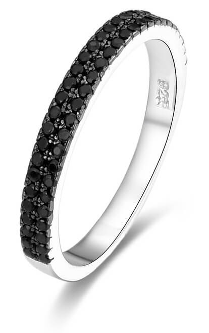 Beneto Módne prsteň s čiernymi zirkónmi AGG386 52 mm