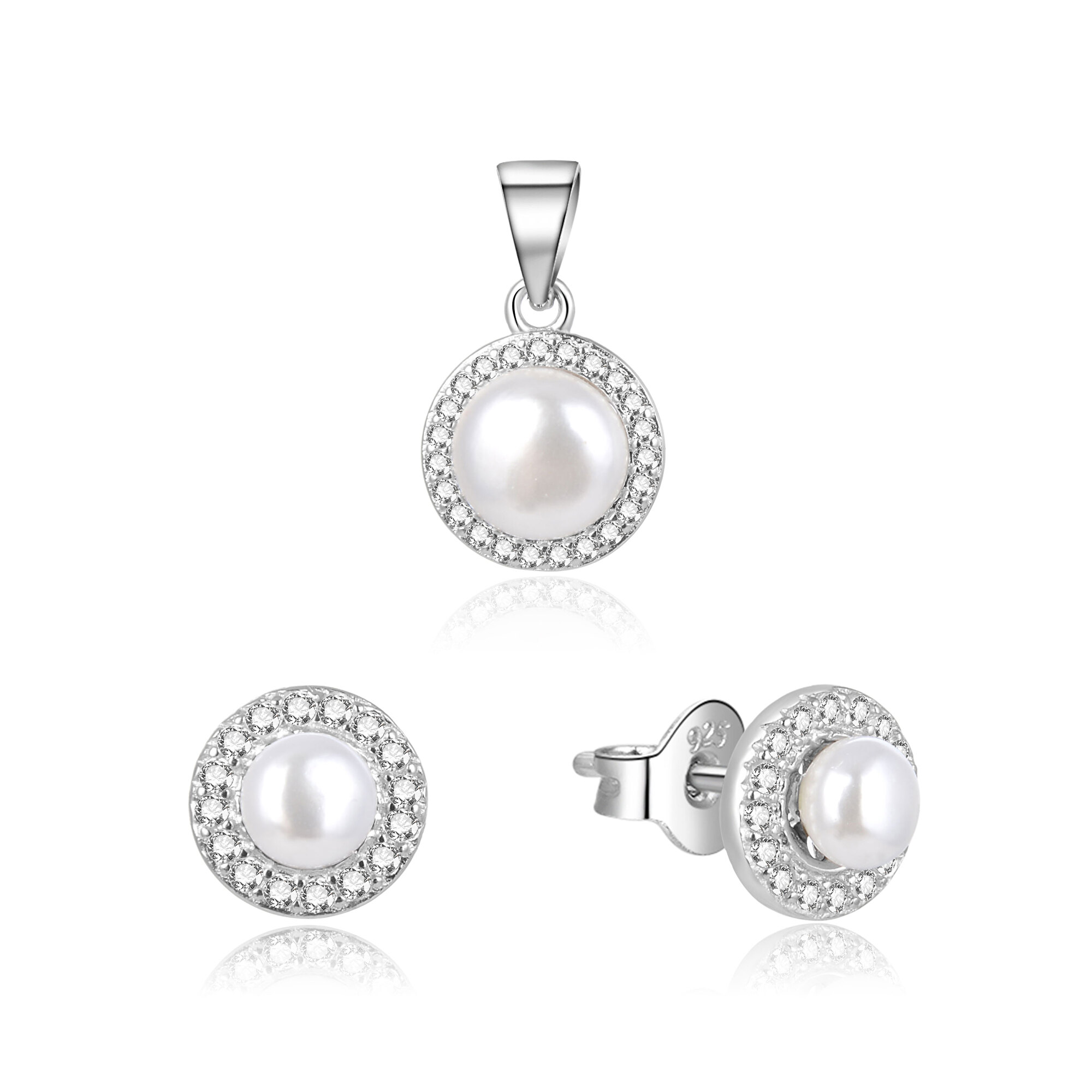 Beneto -  Nádherná stříbrná souprava šperků s říčními perlami AGSET278L (přívěsek, náušnice)