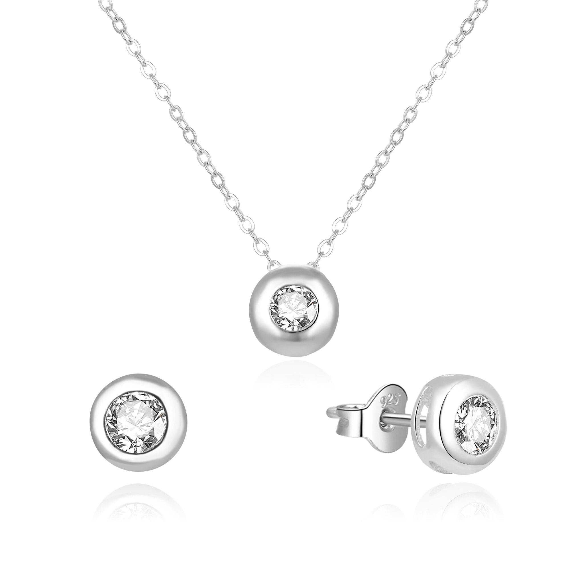 Beneto Něžná stříbrná souprava šperků se zirkony AGSET191R (náhrdelník, náušnice)