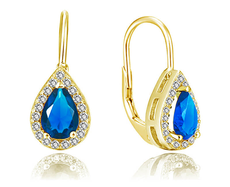 Beneto Pozlátené náušnice s modrými zirkónmi AGUC2229-GOLD