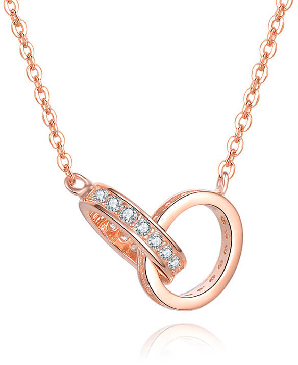 Beneto Pozlacený náhrdelník s propojenými kroužky AGS1229/47-ROSE