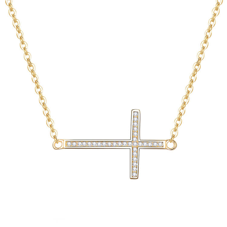 Levně Beneto Pozlacený stříbrný náhrdelník s křížkem AGS196/47-GOLD