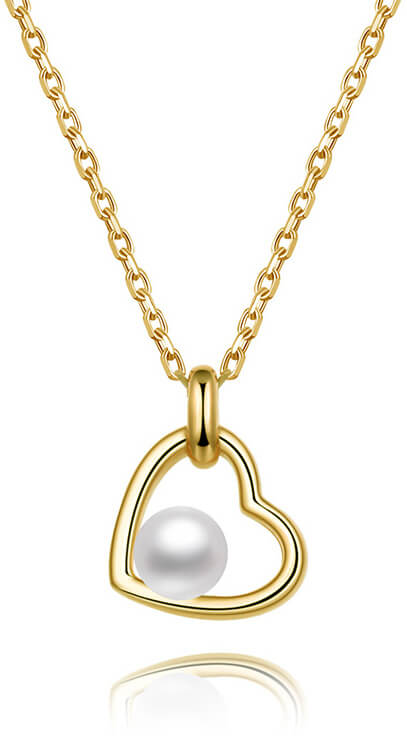 Beneto Pozlátený strieborný náhrdelník s riečnou perlou AGS1230 / 47P-GOLD